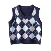 Fashion Argyle Knit Vest Slim Fit Sweater