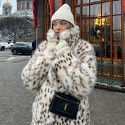Luxury Maxi Long Leopard Belted Faux Fur Coat