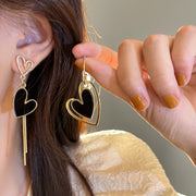 Black Heart Earrings For Women Gold-color Long Tassel Metal