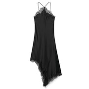 Black Lace Halter Dress Woman Satin Backless Long Dresses