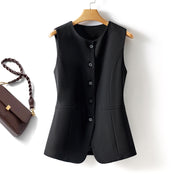Black Round Neck Single-Breasted Fashion Vest For Women
