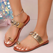 Bohemian Gold Embellished Flat Sandals