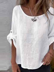 White Breathable Shirts Crew Neck Loose Fit Tops