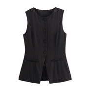 Women Button Summer Tailored Vest Blazer Top