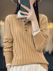 Women Turn-down Collar Pullover Cashmere Sweater