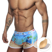 Swimwear Blue Printed Trunk Men Sexy Boxer Shorts