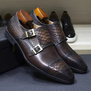 Calf Leather Comfortable Monk Strap Classic Crocodile Pattern Formal Shoes