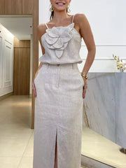 Hanging Strap Cotton Dress Set For Women