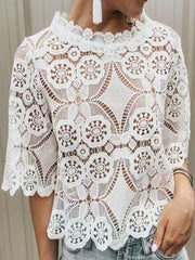 Women's Hollow Pullover T-Shirt White S Shirt See-through Top