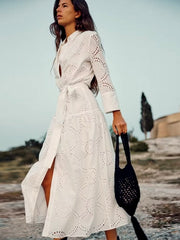 Elegant White Women Chic Hole Midi Dress