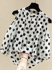 Black Polka Dot Vintage O-Neck Blouse for Women Australia