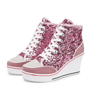 Glitter Sequins High Top Women Height Increasing Wedges Shoes