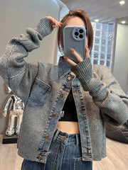 Retro Denim knitted Women Jacket Top