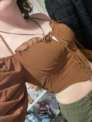 Chiffon Flare Sleeve Women Tops Ruffle Solid Elastic Waist