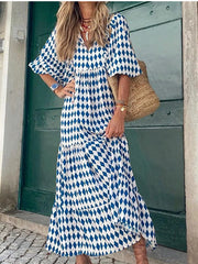 Elegant V-neck Loose Holiday Long Dress