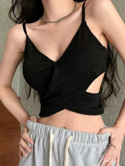 Women Solid Cute Crop Tops Off Shoulder Tank Tops