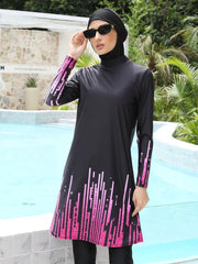 Long Sleeve Full Cover Hijab Flower Dress Top Swim Pants