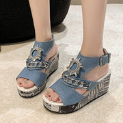 Sandals Women Newspaper Wedges Heeled Slippers