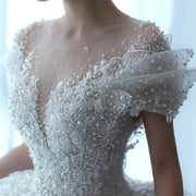Sexy Wedding Dress Off The Shoulder V-neck Pearls