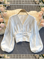 Solid Casual Folds Slim Shirts Blouse