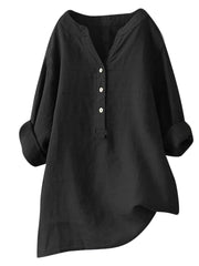 Linen Long Sleeve Blouse Henley Neck Casual Top