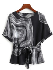 Vintage Chiffon O-Neck Women Striped Blouse