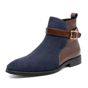 Brown Faux Leather Stitching & Suede Ankle Boots for Men