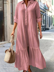Women Simple Style Solid Color Cotton Linen Dresses