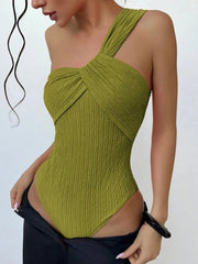 Sexy Rib One Shoulder Swimwear
