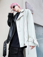 Fashion Moto Biker Faux Soft Leather Jacket with Belt
