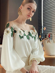 Faux Silk Blouses Loose OL Gauze Glossy Crop Tops