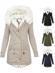 Women Winter Beige Hooded Coat Zipper Jacket