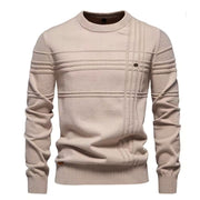 Men Crewneck Pullover Sweater Knitted Cotton Stripped