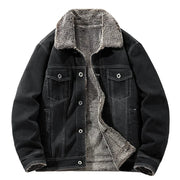Stay Cozy in Men's Winter Denim Jacket with Fur Collar - Plus Size