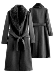 Women Belt Warm Fur Collar Coat