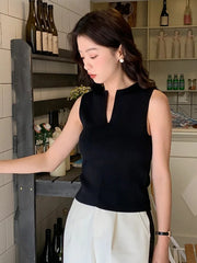 Women V-neck Breathable Sleeveless Knit Tank Top