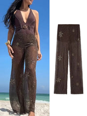 Sequin Baggy Pants Woman Beads Wide Leg Pants