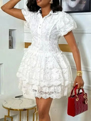 Women Vintage Lace Collar Gown Dress Turn Down