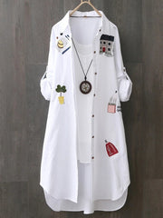 Women Cotton Embroidery Loose Long White Shirts