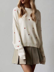Fashion Red Heart Embroidered Knit Sweater Blouse