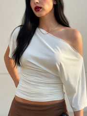 Summer One Shoulder Tops Slim Shrink Shirts