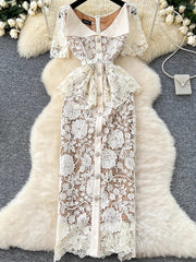 Women Beaded Diamonds Embroidery Evening Midi Dress