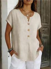 Summer Basic Blouses Cotton Button Tops