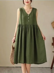 Women Cotton Linen Sleeveless Dress