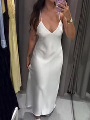 Slip Long Dress Women Satin Backless