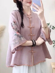 Retro Embroidered Tops Cotton And Linen
