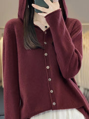Pure Wool Women Knitted Hooded