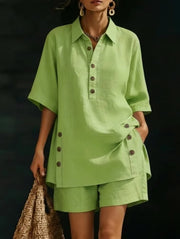 Solid Color Slit Pocket Shorts Female Suit