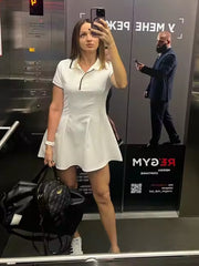 Women Polo Shirt Ribbed Mini Dress