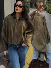 Women Suede Varsity Jackets Coats